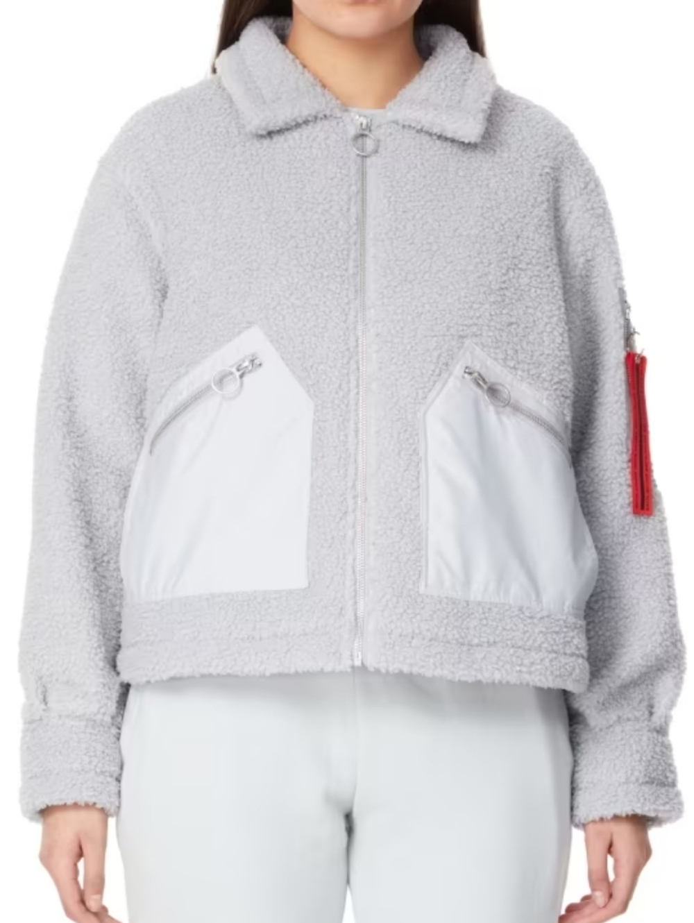 NWT Eleven Paris Fuzzy Sherpa Full Zip Jacket - Ice Blue Gray - Size Medium